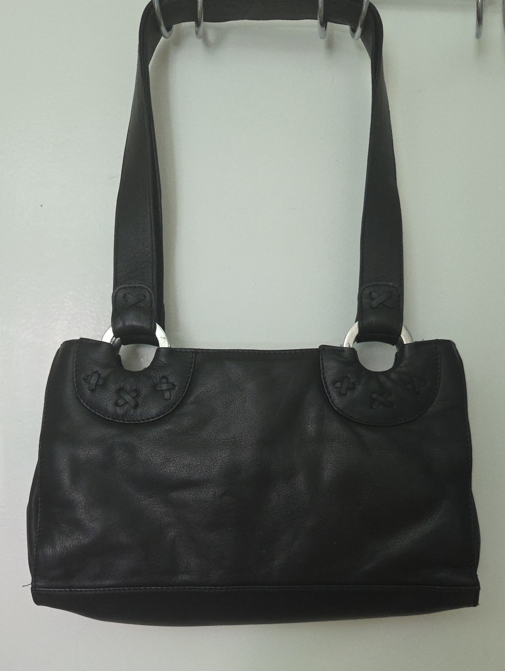 Michael Rome Classic Black Genuine Leather Shoulder Bag